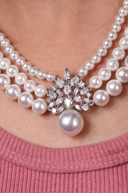 Shell Pearl Necklace with Pendant – 8mm, 6mm, & 5mm Beads