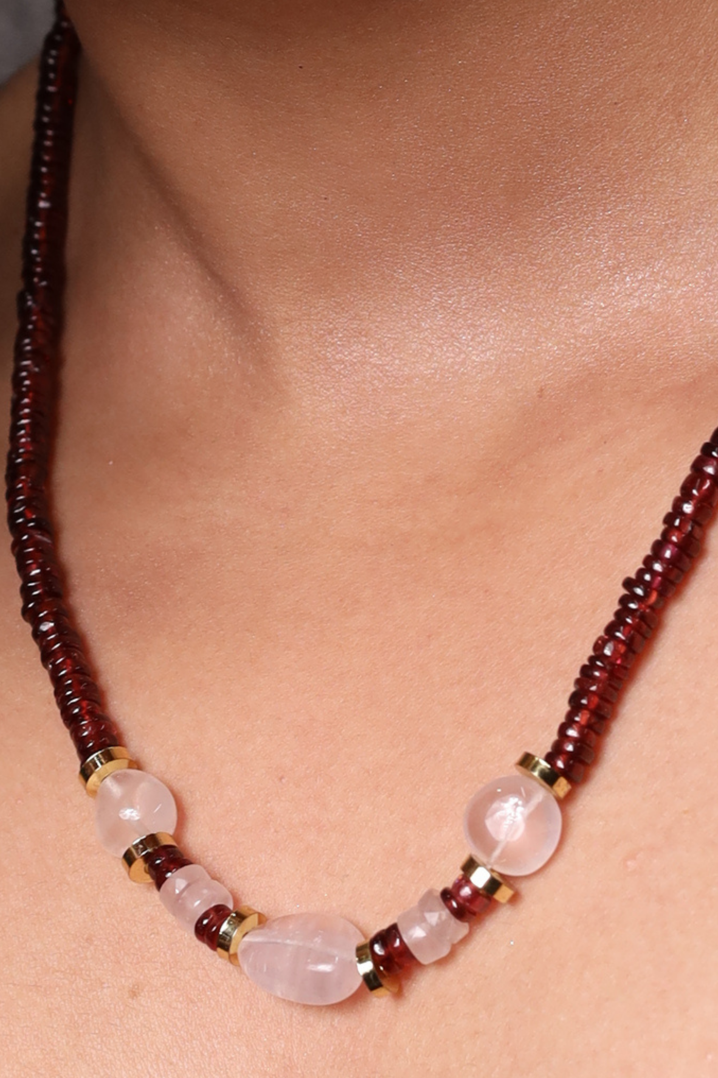 Garnet with Rose Quartz Heishi Beads Necklace