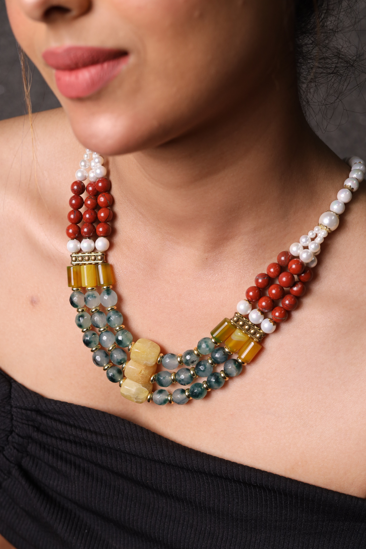 Red Aventurine with tumbles &  pearl necklace