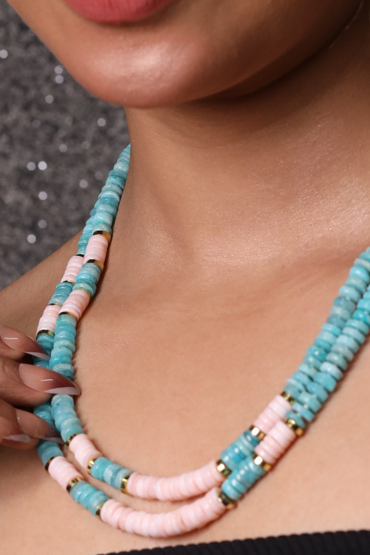 Blue and Pink Opal Beads Necklace