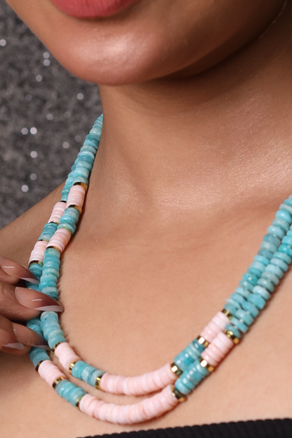 Blue and Pink Opal Beads Necklace