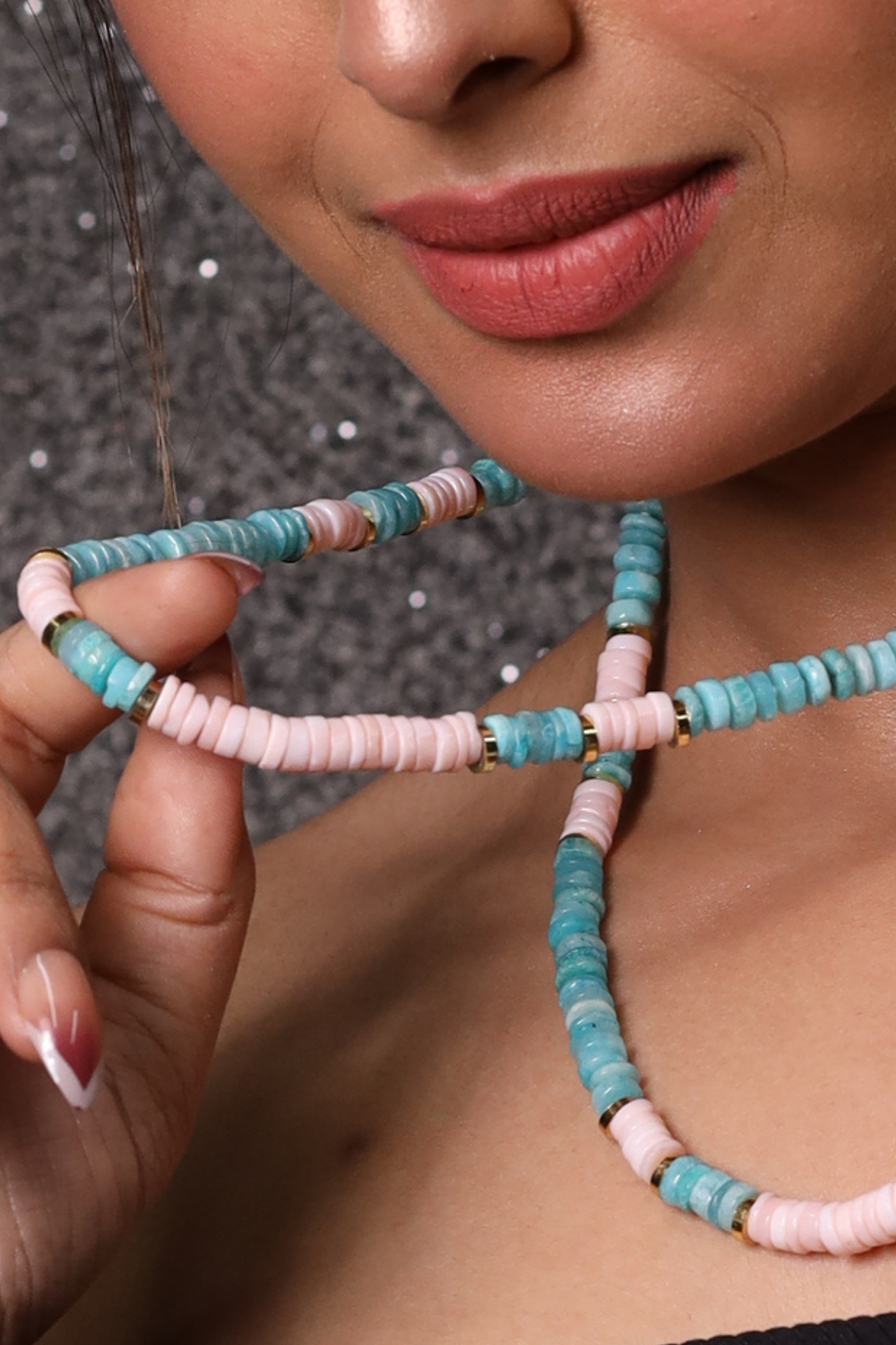 Blue and Pink Opal Beads Necklace