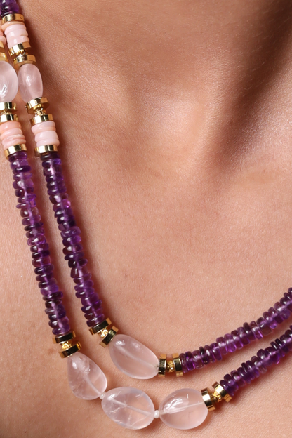 Amethyst & Rose Quartz Beads Necklace