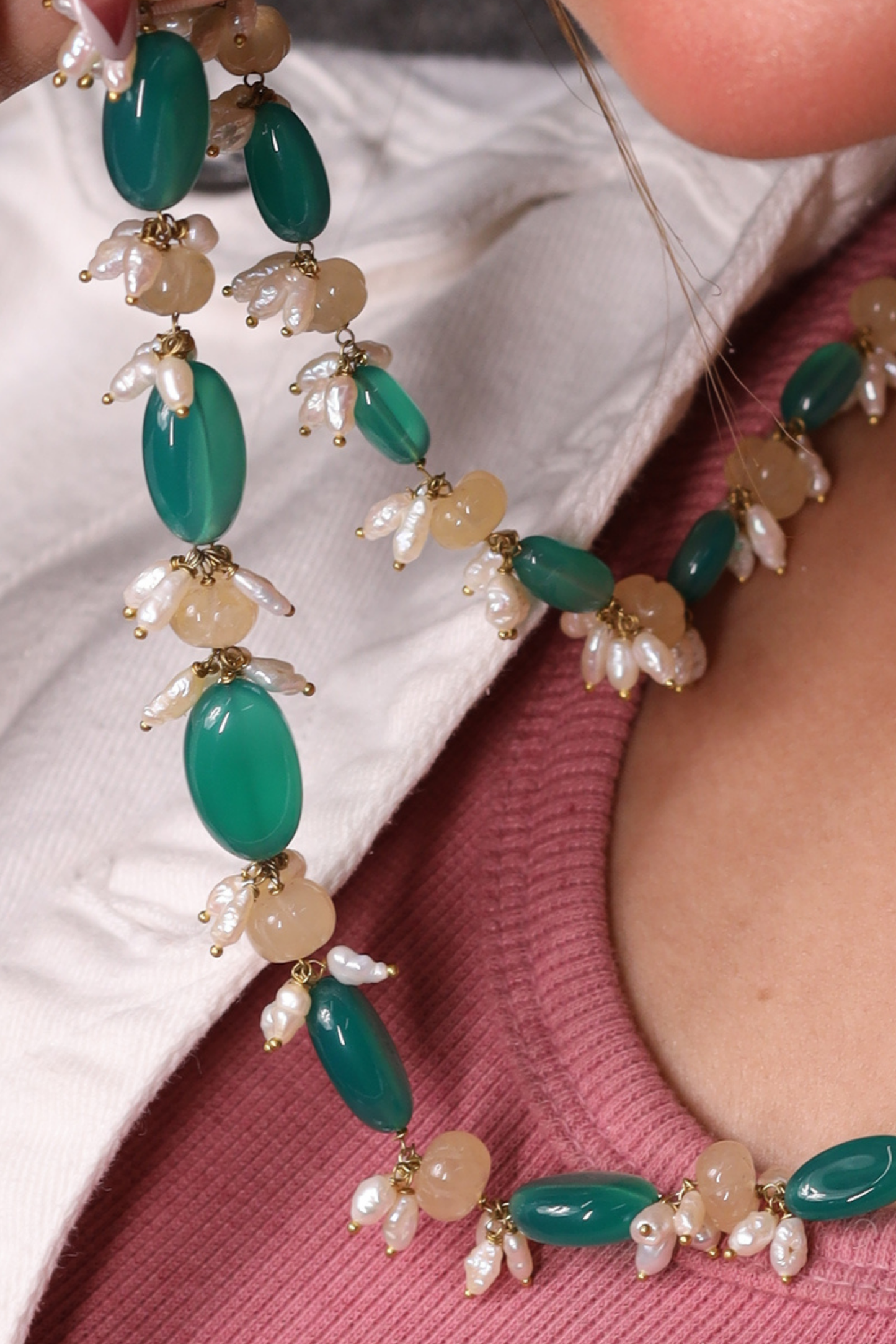 Natural Green Onyx with Yellow Pumpkin Necklace