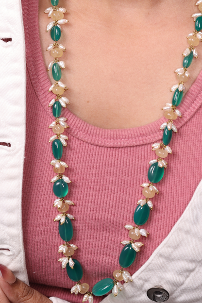 Natural Green Onyx with Yellow Pumpkin Necklace