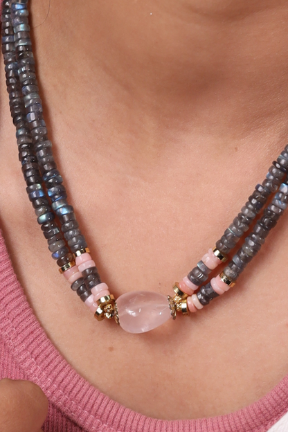 Labradorite with Rose Quartz  Tumble Necklace