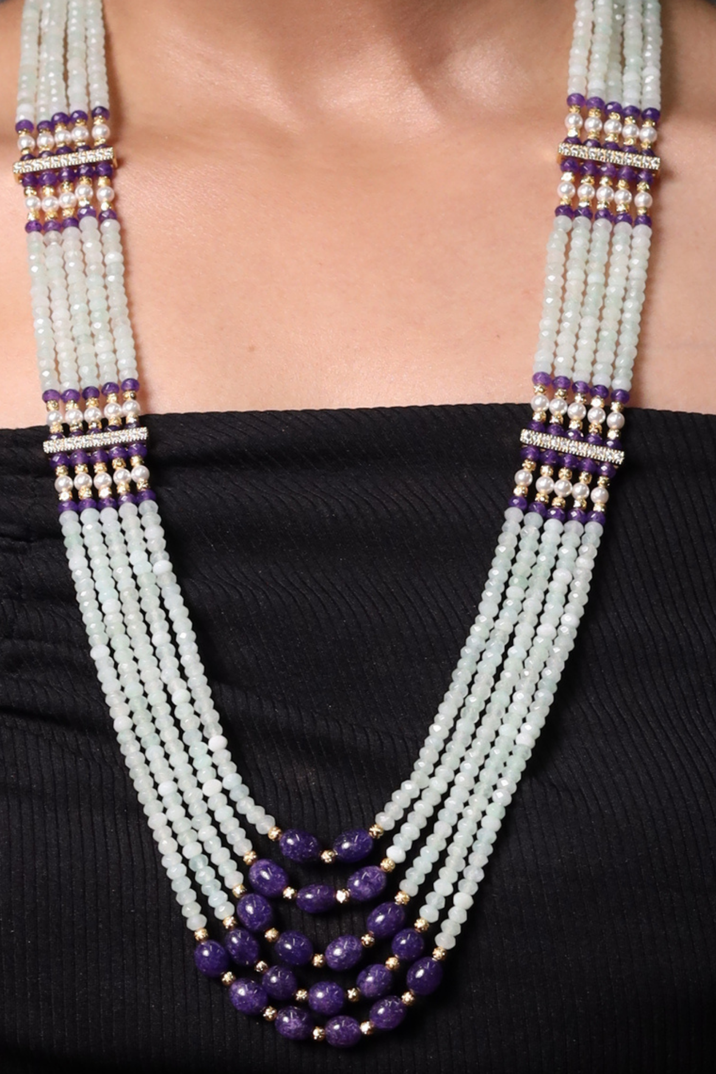 Vibrant Aqua & purple  Onyx  Beads Necklace
