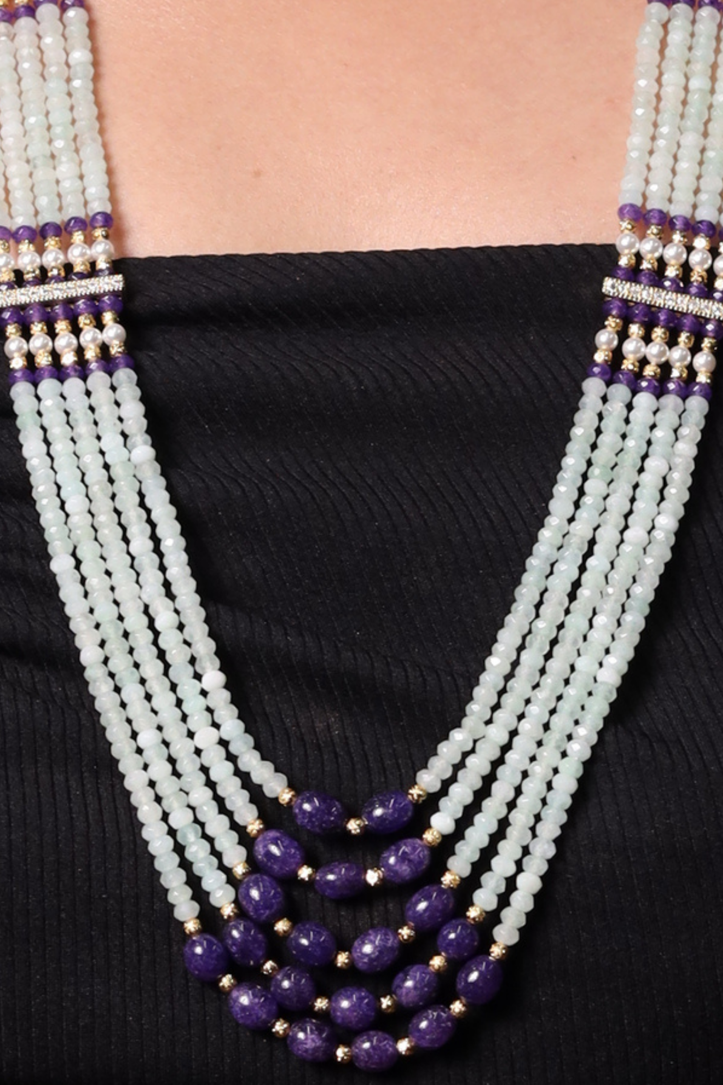 Vibrant Aqua & purple  Onyx  Beads Necklace