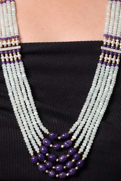 Vibrant Aqua & purple  Onyx  Beads Necklace