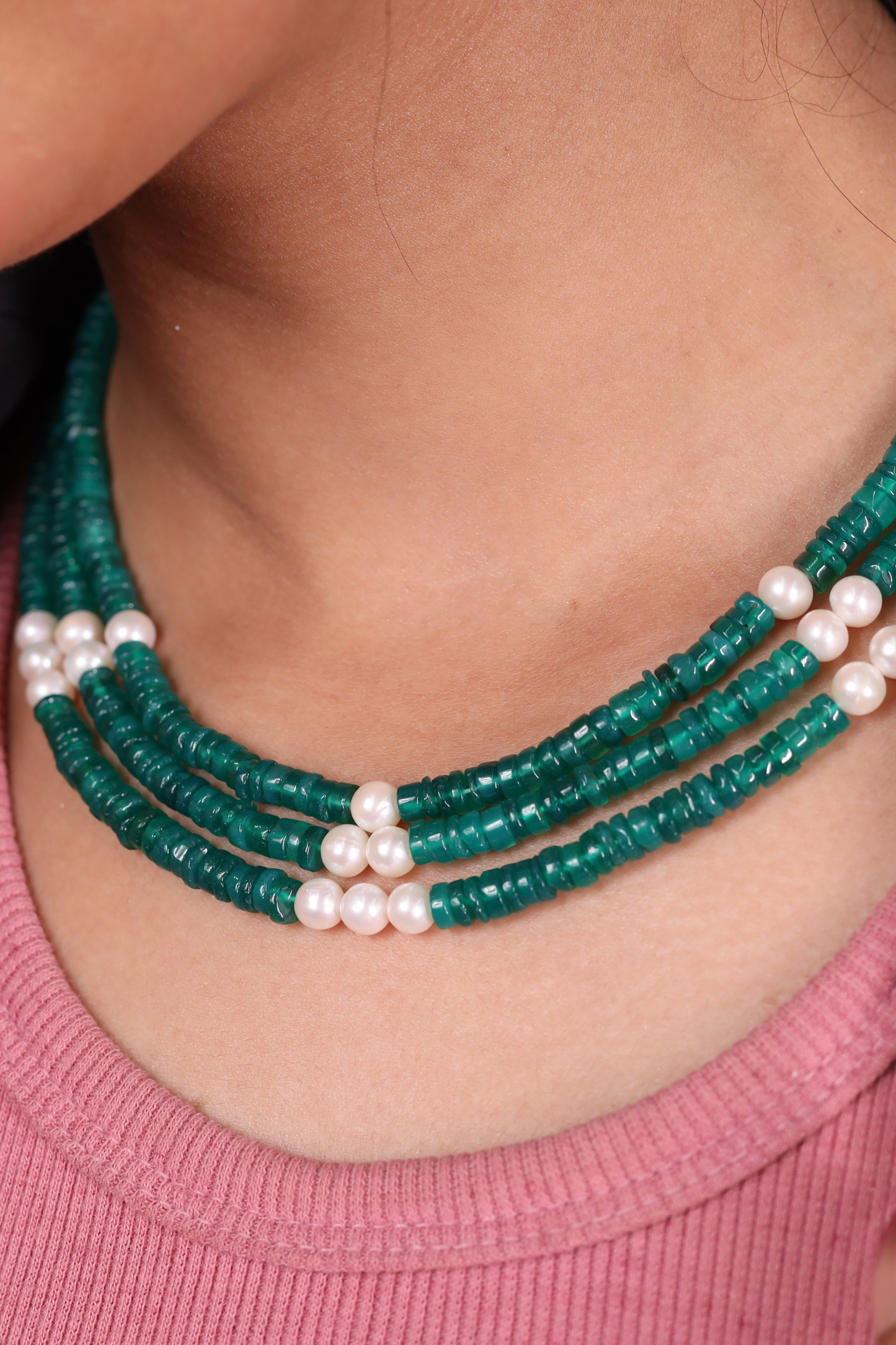 Adorable Green Onyx &  Pearl Necklace