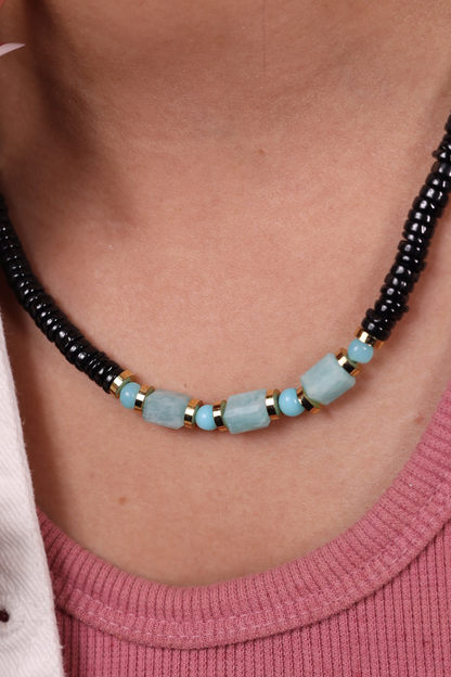 Black Heishi cut & Turquoise  Beads Necklace