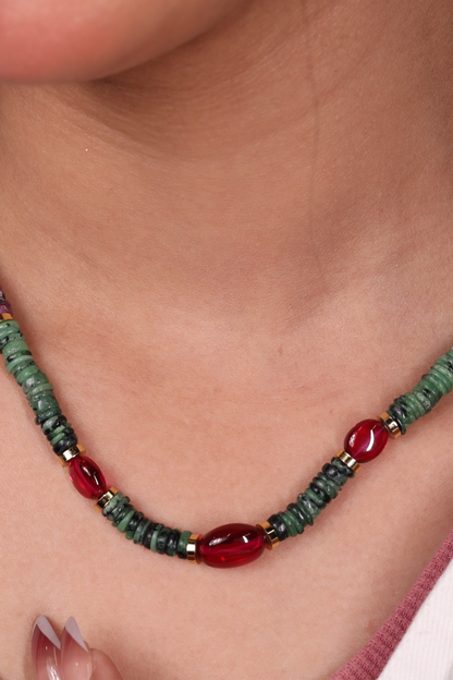 Green  Zoisite & Ruby  Beads Necklace