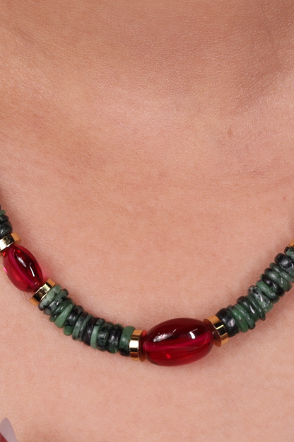 Green  Zoisite & Ruby  Beads Necklace