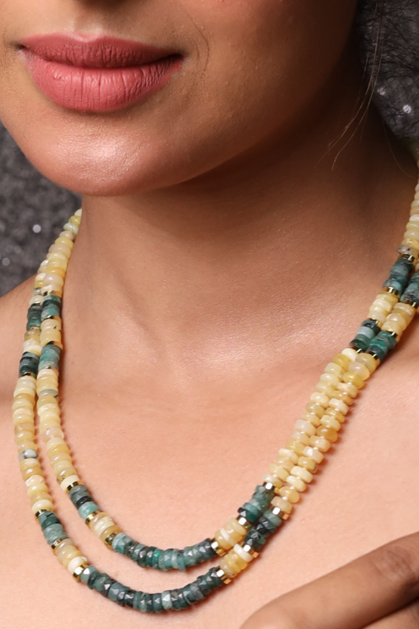 Yellow Opal& &  Emerald Necklace