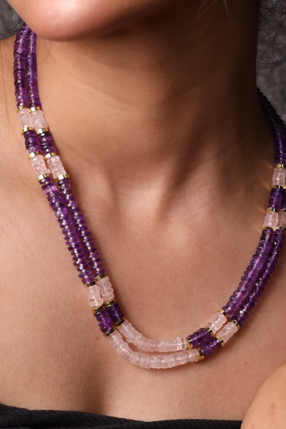 Amethyst and Rose  Quartz Beads Necklace.