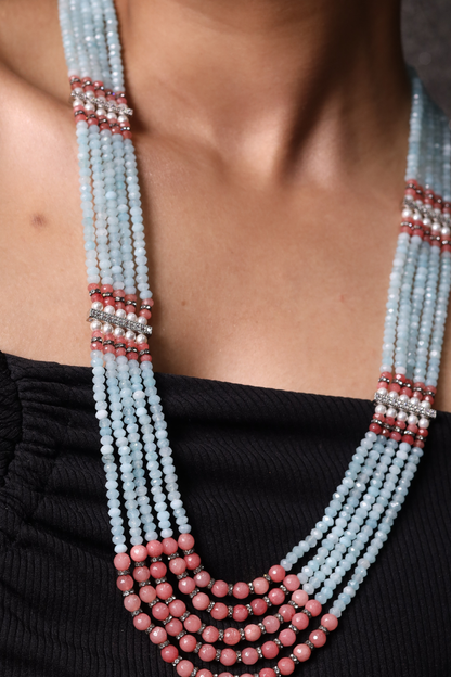 Vibrant Blue  Onyx Layered  Beads Necklace