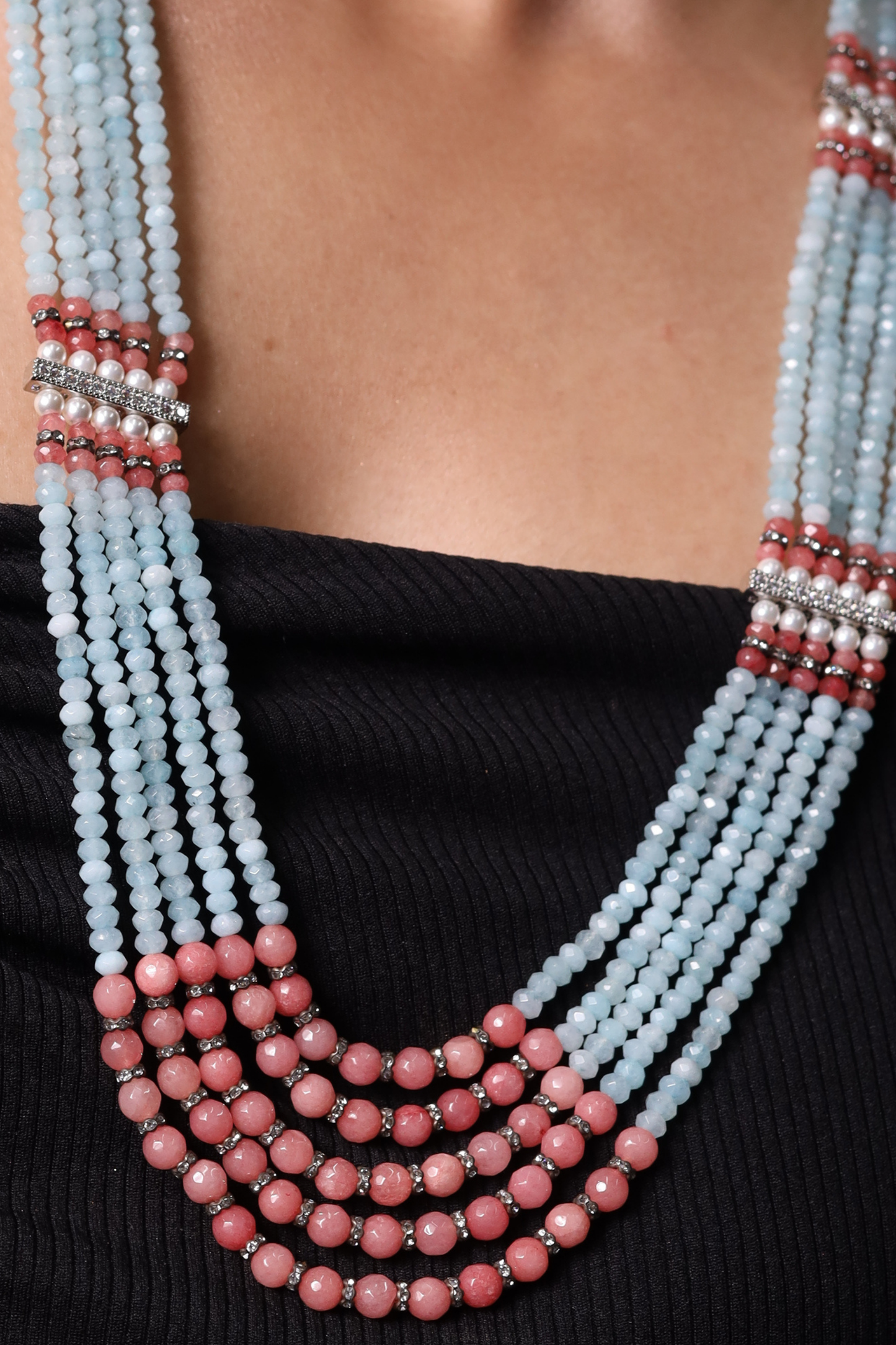 Vibrant Blue  Onyx Layered  Beads Necklace