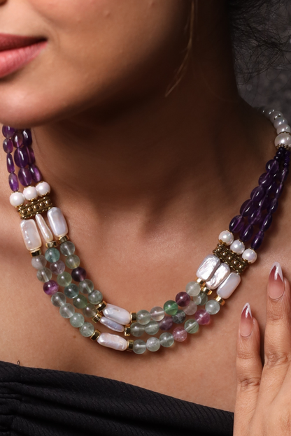 Fluorite and Amethyst Beads Necklace