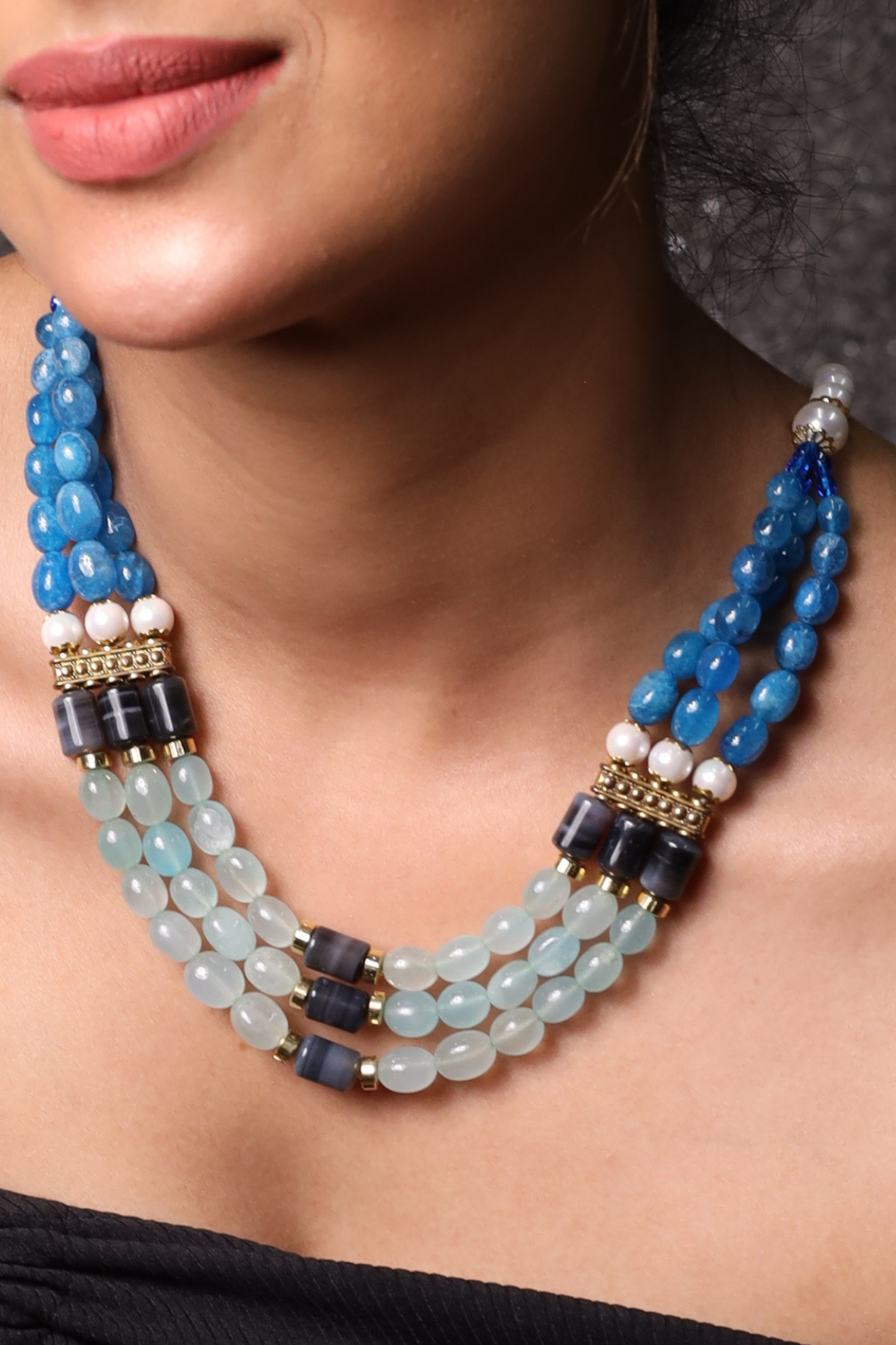 Multi Blue  Beads Necklace