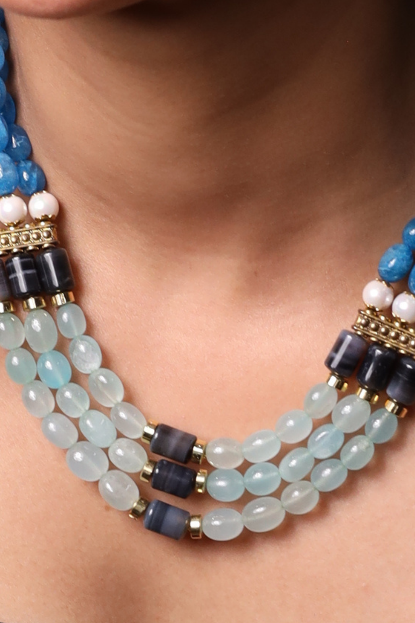 Multi Blue  Beads Necklace