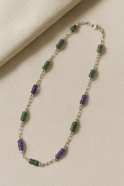Handcrafted Gemstone Silver Necklace with Green Aventurine & Amethyst