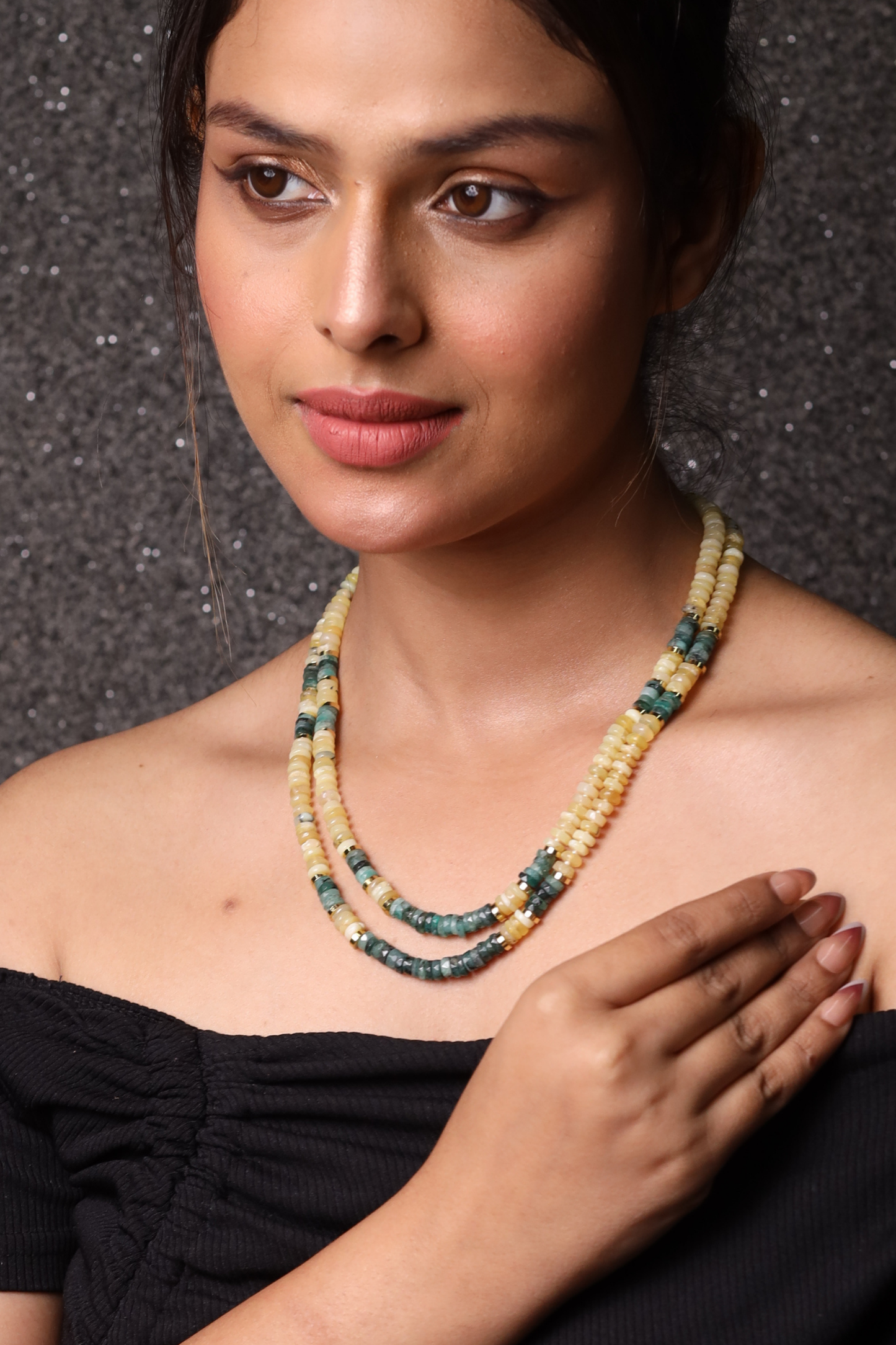 Yellow Opal& &  Emerald Necklace