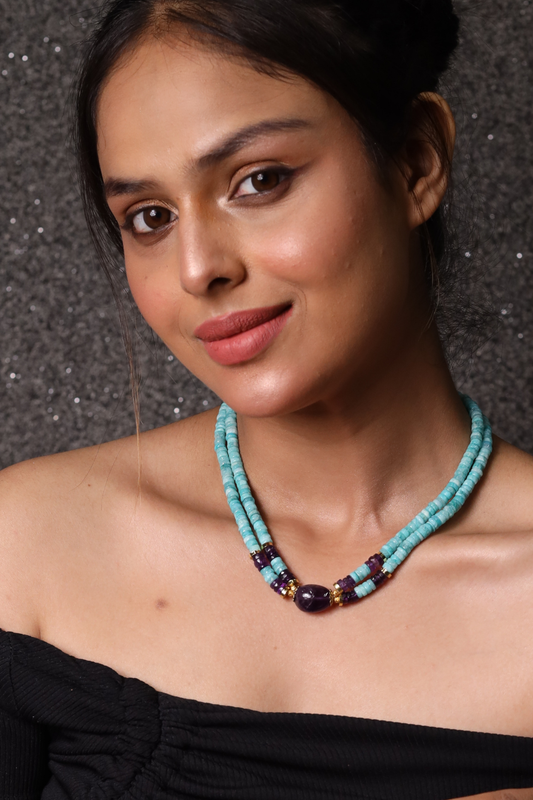 Elegant Amazonite and Amethyst Heishi cut Beads Necklace