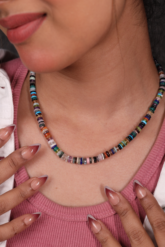 Multi Heishi cut  Natural Beads  Necklace