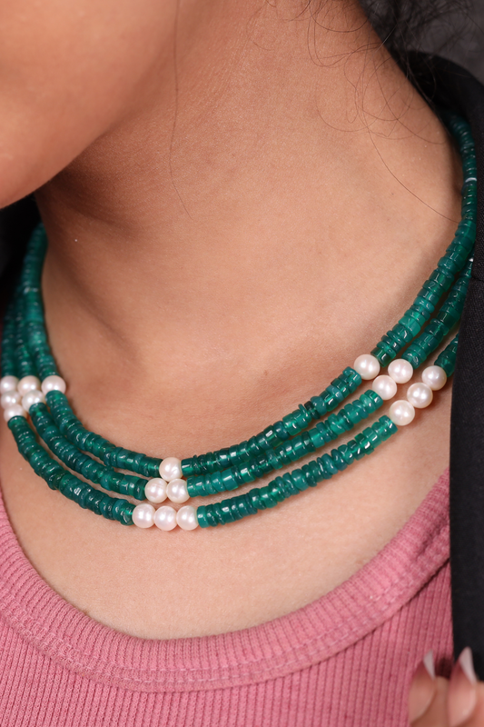 Adorable Green Onyx &  Pearl Necklace