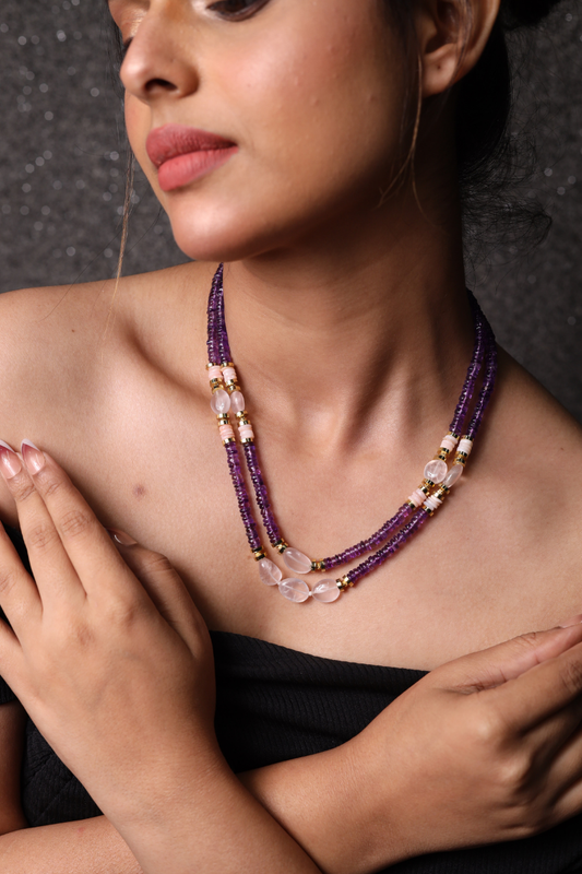 Amethyst & Rose Quartz Beads Necklace