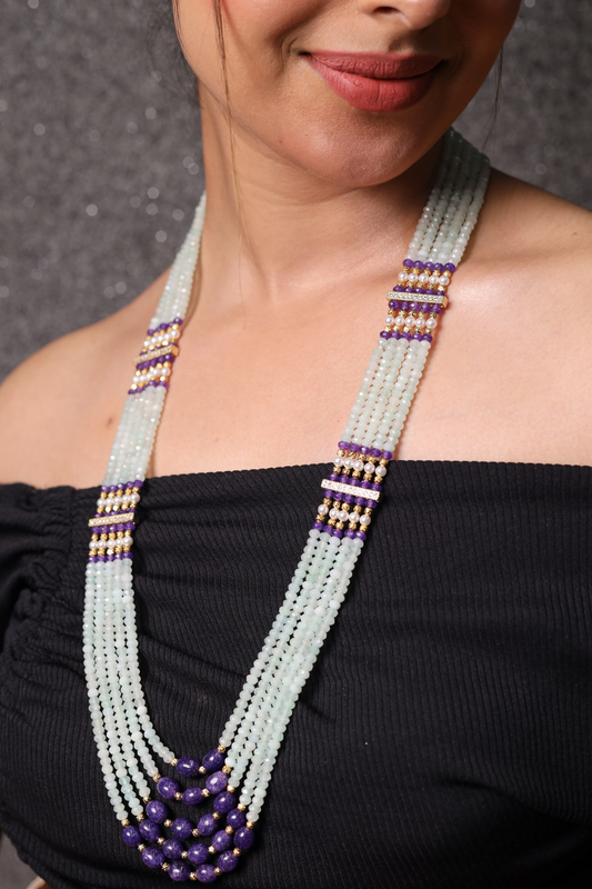 Vibrant Aqua & purple  Onyx  Beads Necklace
