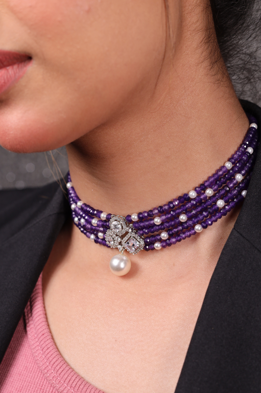 Elegant  amethyst Onyx Beads Choker Necklace