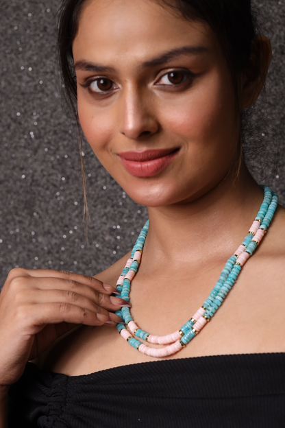 Blue and Pink Opal Beads Necklace