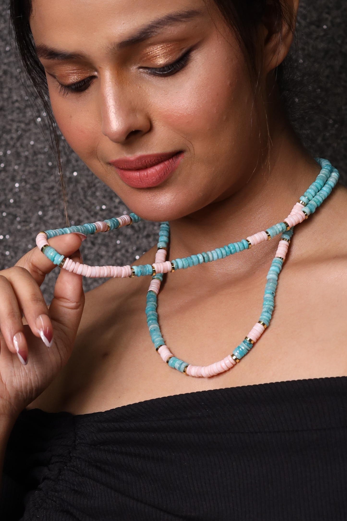 Blue and Pink Opal Beads Necklace