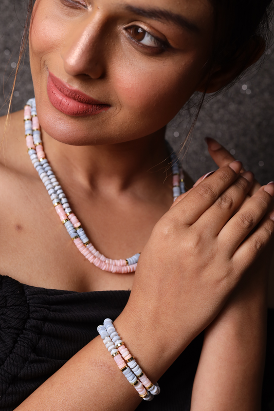 Amazonite  & Pink Opal  Heishi Beads  Necklace