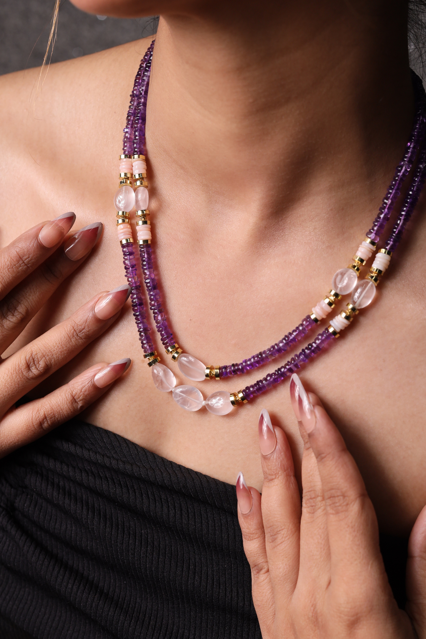 Amethyst & Rose Quartz Beads Necklace