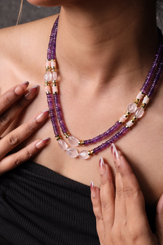 Amethyst & Rose Quartz Beads Necklace