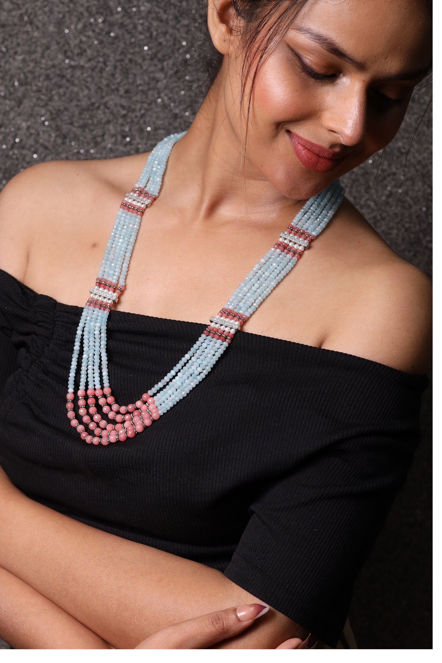 Vibrant Blue  Onyx Layered  Beads Necklace