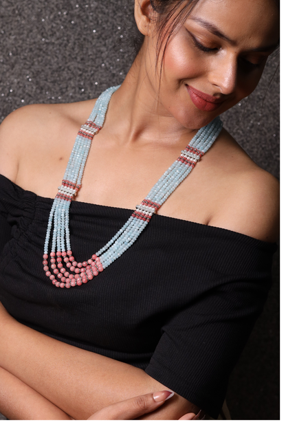 Vibrant Blue  Onyx Layered  Beads Necklace