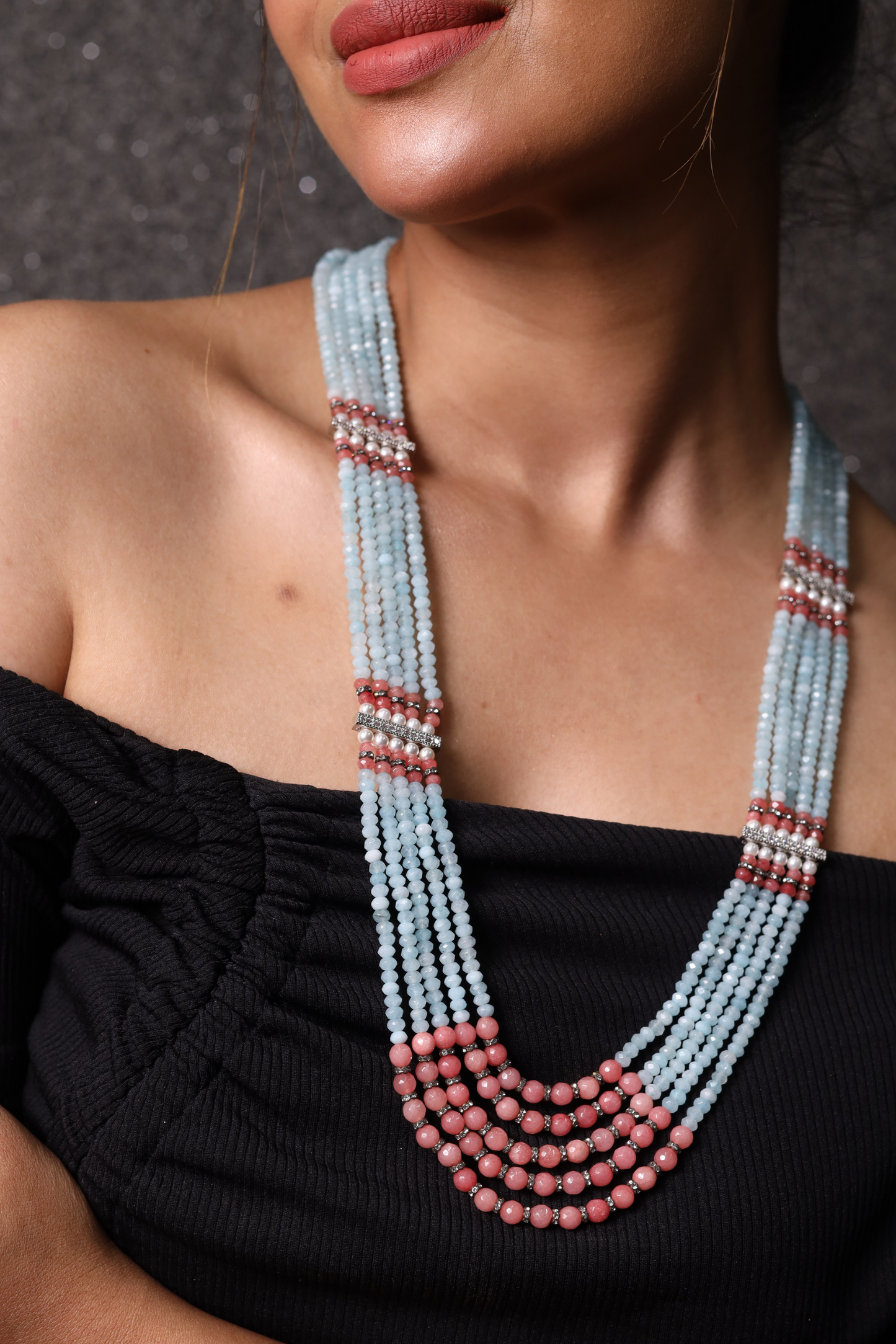 Vibrant Blue  Onyx Layered  Beads Necklace