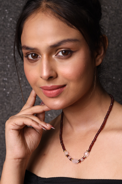 Garnet with Rose Quartz Heishi Beads Necklace