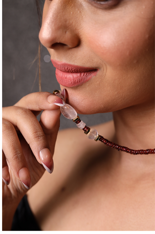 Garnet with Rose Quartz Heishi Beads Necklace