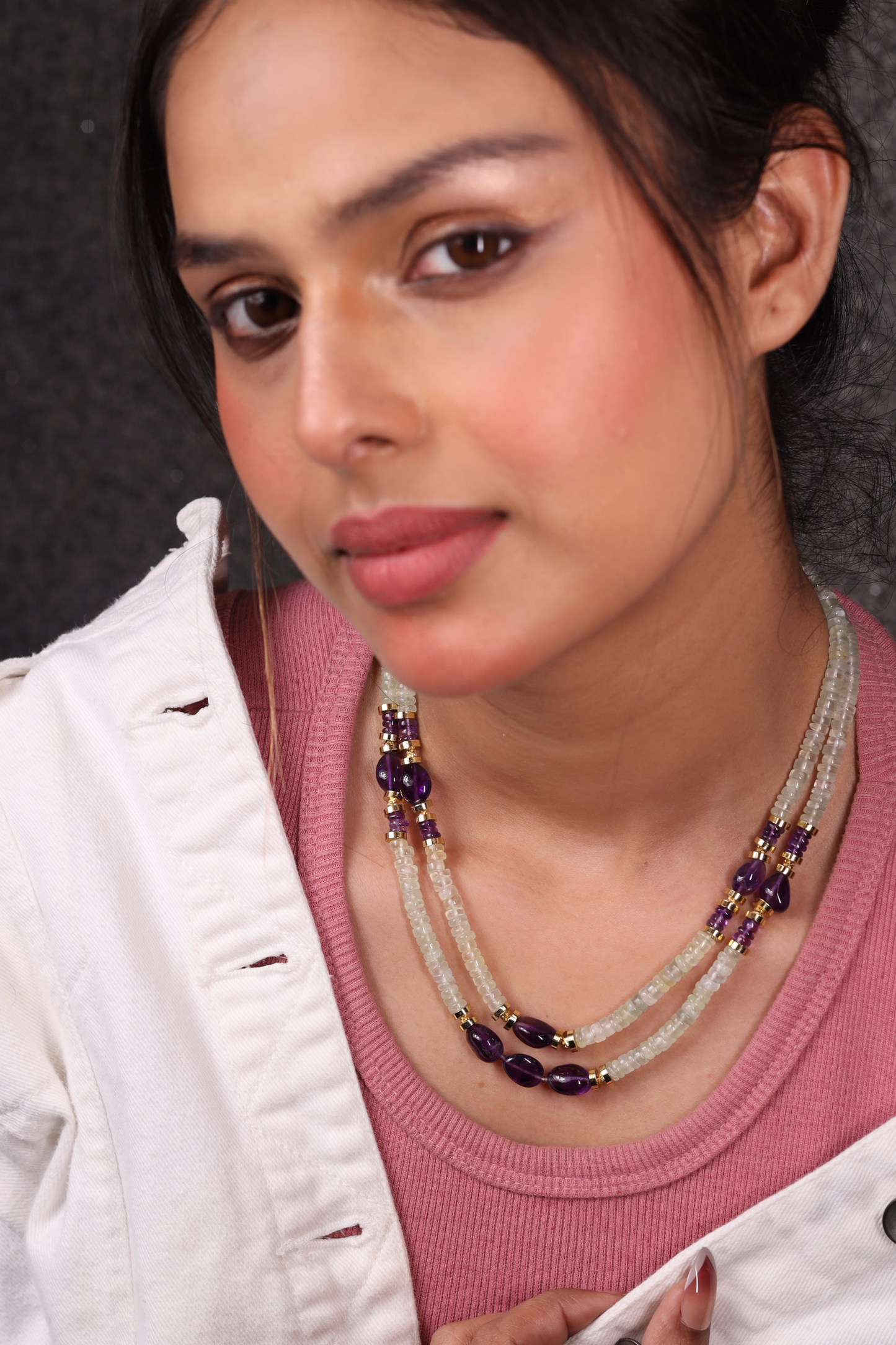 Prenite with Amethyst Heishi Beads Necklace