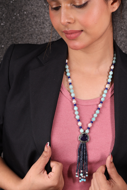 Turquoise with Labradorite Bunch Pendant Necklace