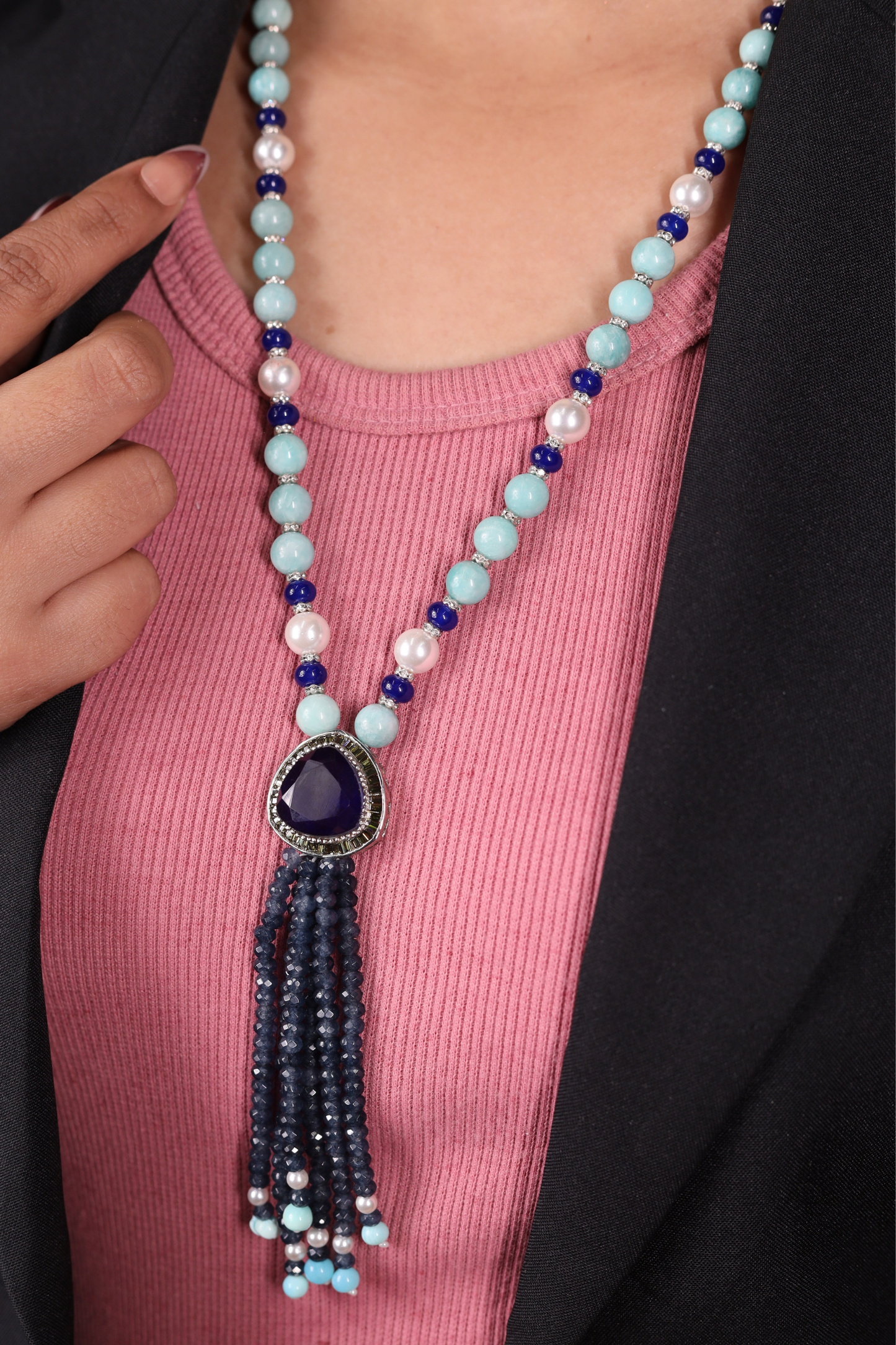 Turquoise with Labradorite Bunch Pendant Necklace