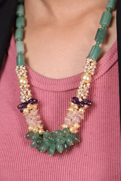 Green Strawberry Quartz Bunch Necklace