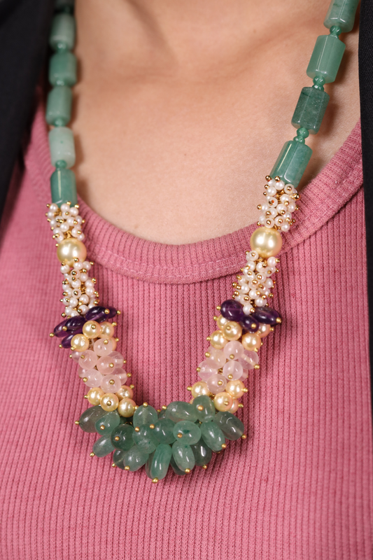 Green Strawberry Quartz Bunch Necklace
