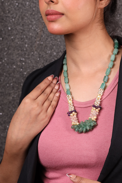 Green Strawberry Quartz Bunch Necklace