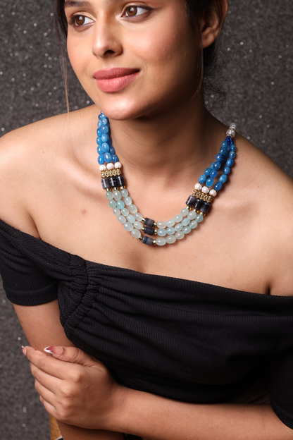 Multi Blue  Beads Necklace