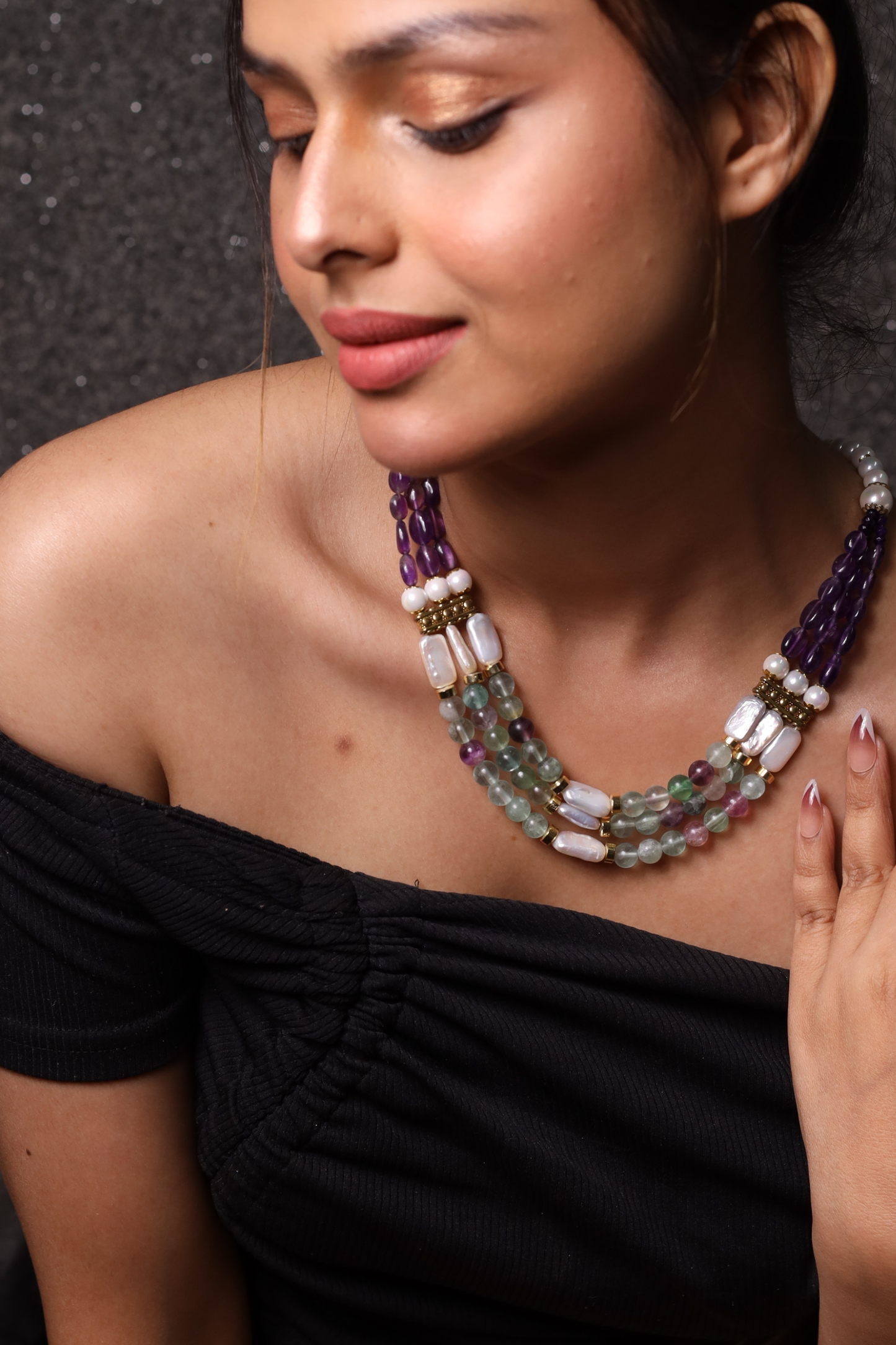 Fluorite and Amethyst Beads Necklace